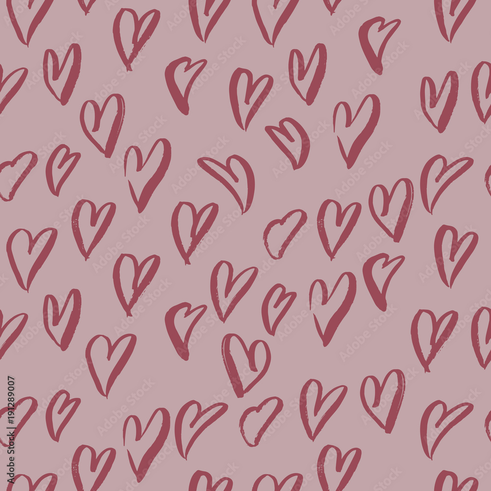 Vector seamless pattern with grunge hearts. Happy Valentines Day background. Vector illustration.