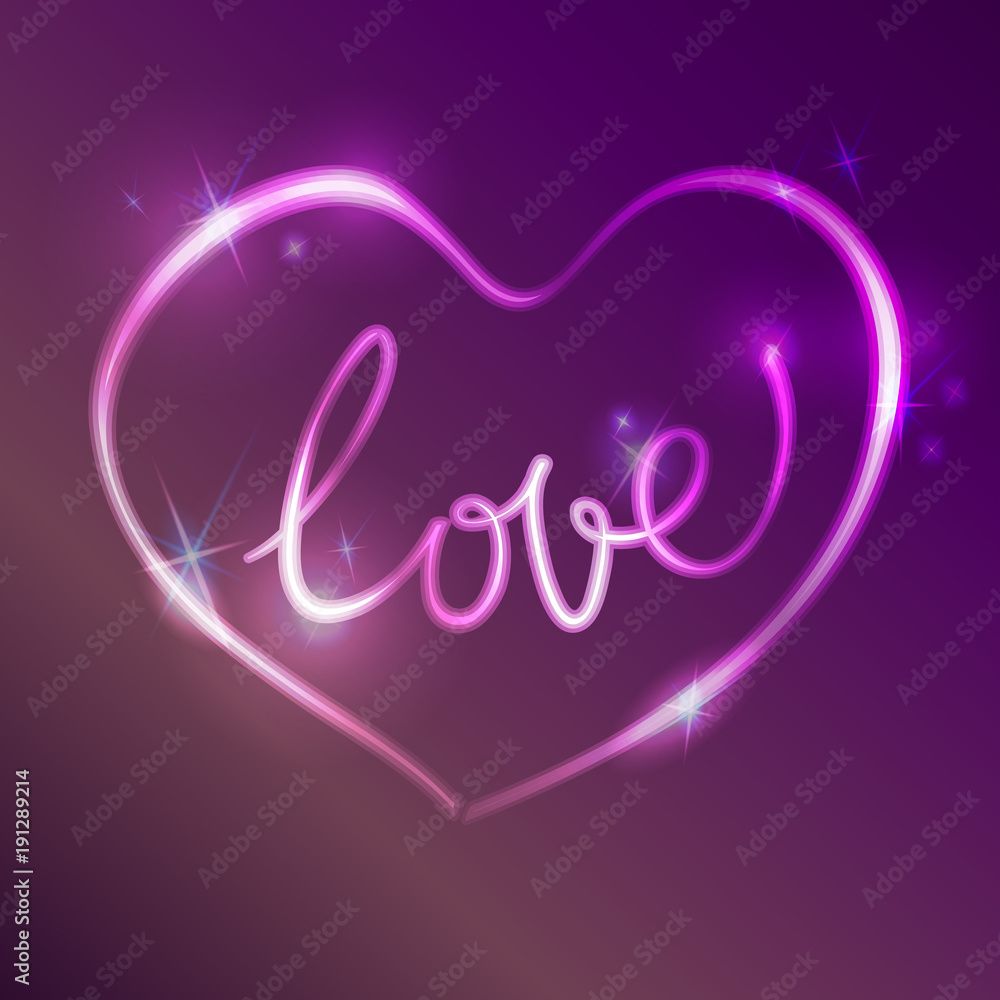 neon pink glow effect of love sign vector illustration neon pink glow effect of love sign vector illustration