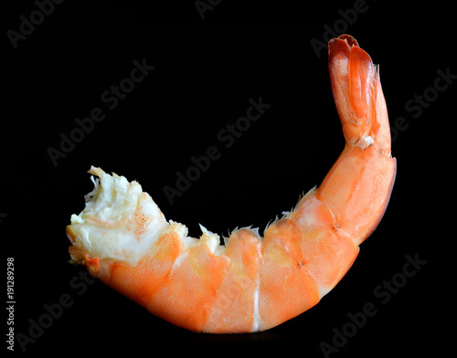 Close up of fresh shrimp isolated on black background.