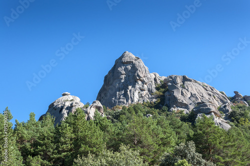 Views of El Pajaro (The bird) peak, in La Pedriza, Guadarrama Mountains National Park, province of Madrid, Spain