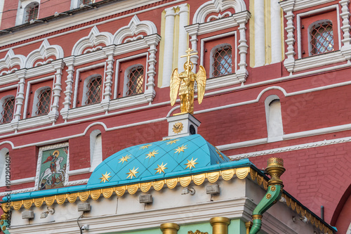 Angel with a cross on a chapel at the Resurrection Gate in Moscow