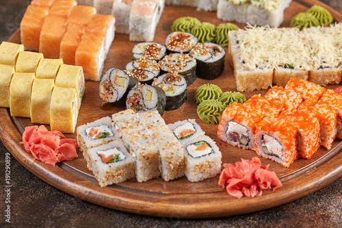 Fototapeta Naklejka Na Ścianę i Meble -  Big set of japanese food sushi maki rolls