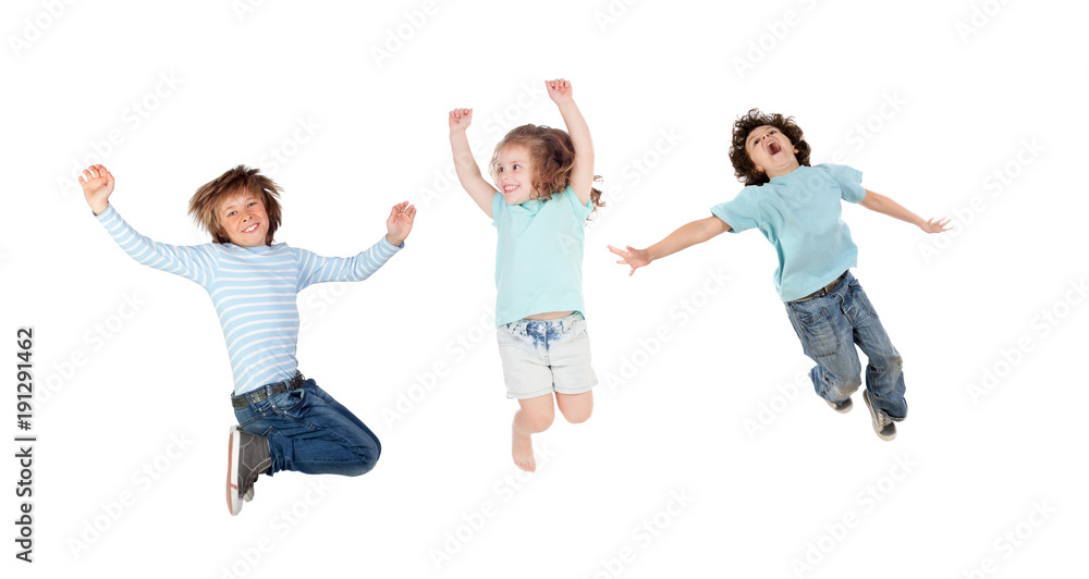 Childrens jumping at once