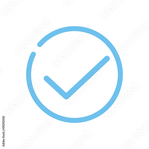 Blue ok icon vector. Tick icon, correct icon.