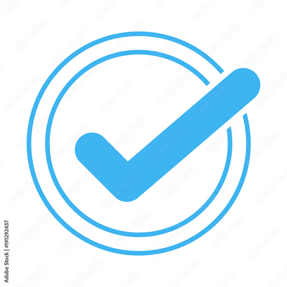 Blue delivered tick icon, ok icon, correct button. Blue delivered tick icon, ok icon, correct button.
