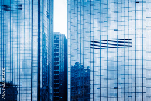 Close-Up of Modern Office Buildings in city of China.