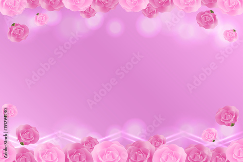 pink roses border on pink background with space for text. illustration vector.