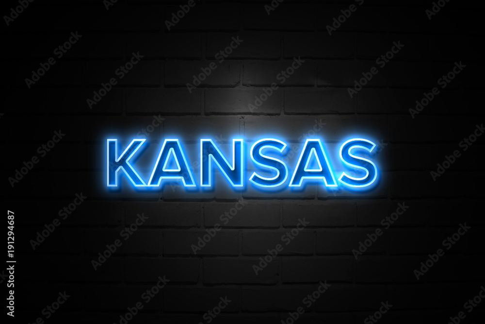 Kansas neon Sign on brickwall Kansas neon Sign on brickwall