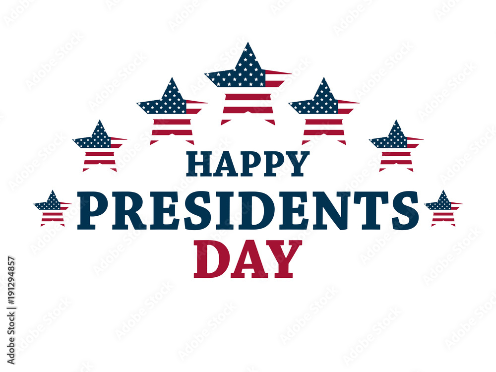 Happy Presidents Day. Festive illustration for greeting card and poster. Usa flag. Typography design. Vector