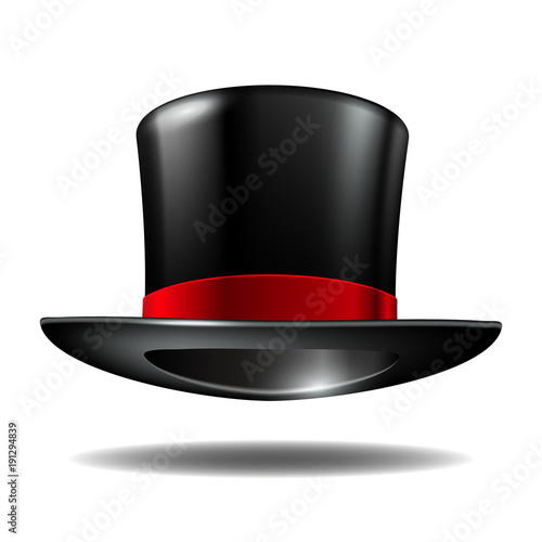 Black cylinder hat with red ribbon