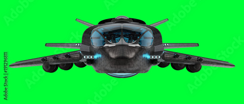 Fototapeta Naklejka Na Ścianę i Meble -  Futuristic spacecraft isolated on green background 3D rendering