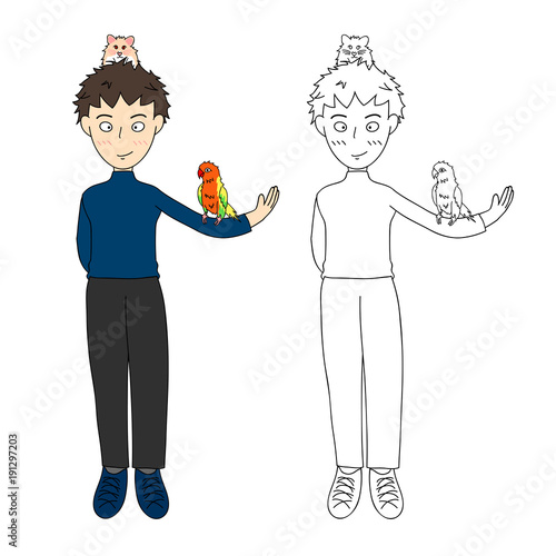 Boy with Colorful Parrot an...