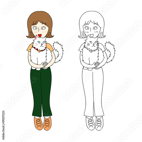 Short Hair Girl with Cat. V...
