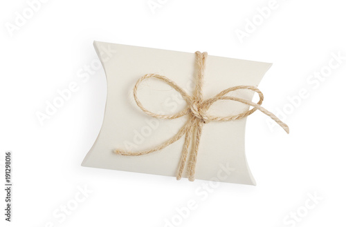 bonbonniere vintage gift box with rope ribbon bow, isolated clipping mask on white background, top view illustration for valentine's day or wedding