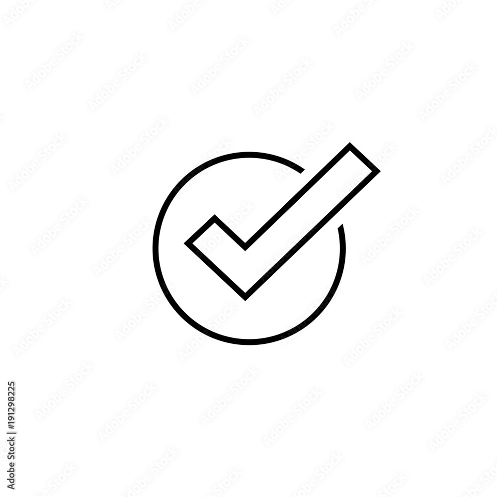 Tick icon vector symbol, line art outline checkmark isolated on white background, checked icon or correct choice sign, check mark or checkbox pictogram Tick icon vector symbol, line art outline checkmark isolated on white background, checked icon or correct choice sign, check mark or checkbox pictogram