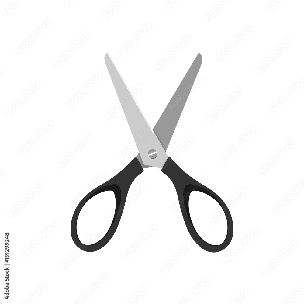 Black open scissors on a white background Black open scissors on a white background