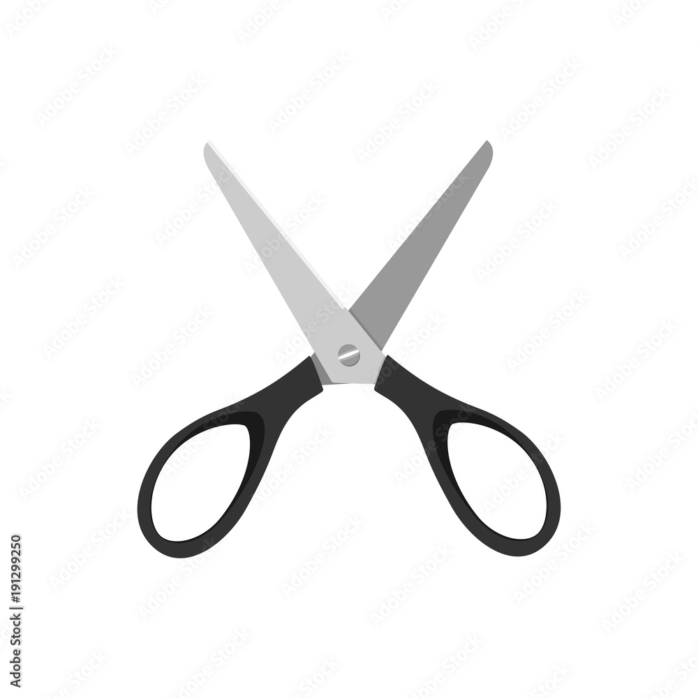 Black very open scissors on a white background Black very open scissors on a white background