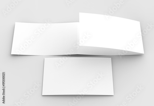 Wallpaper Mural Template of blank three fold horizontal - landscape brochure mock up isolated on soft gray background. 3D illustrating.. 3D illustrating. Torontodigital.ca
