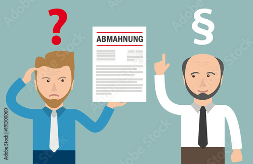 Verärgerter Geschäftsmann mit einer Abmahnung Rechtsanwalt hilft