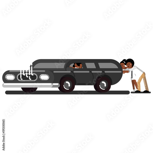 Black couple pushes the broken car
