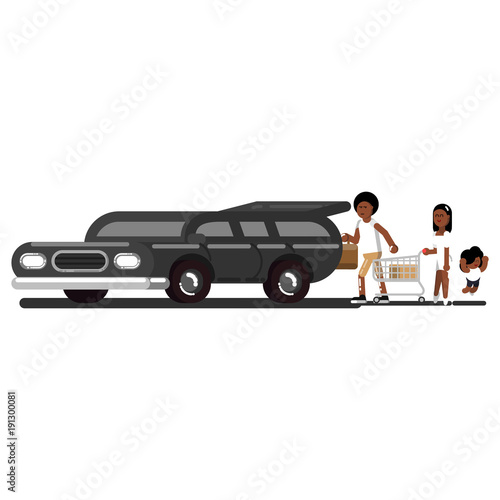 Black family loads purchases into the car
