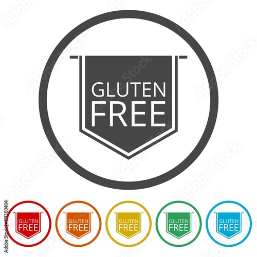 Gluten free icon, No gluten / gluten free food label, 6 Colors Included 