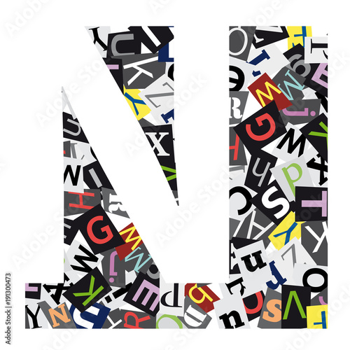 Vector geometric initial letter N on confused alphabet