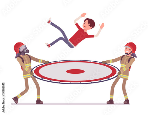 Young male firefighter with life net