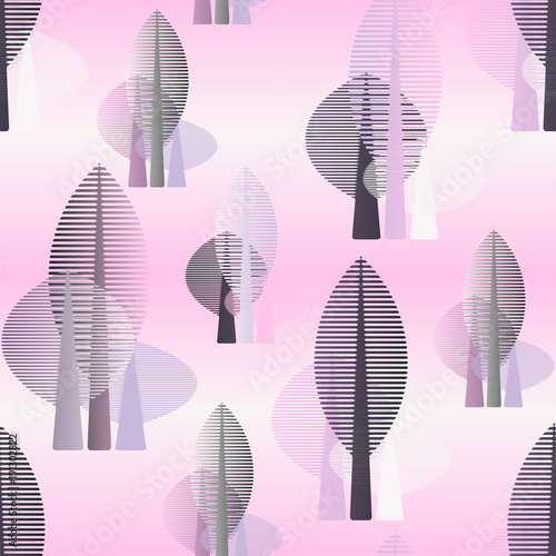 Tapety stylizowany wzór lasu w różowych srebrnych odcieniach