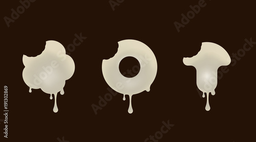 Set the white chocolate desserts. Flower, donut, mushroom Vector illustration