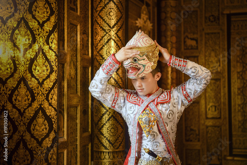 Khon,Art culture Thailand Dancing in masked khon hanuman in literature Ramayana,Thailand