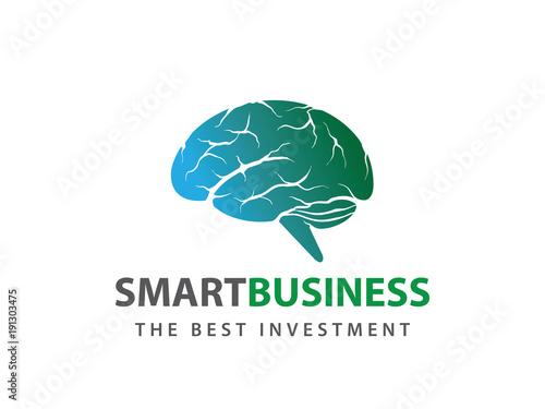 human brain detailed smart blue green vector logo design