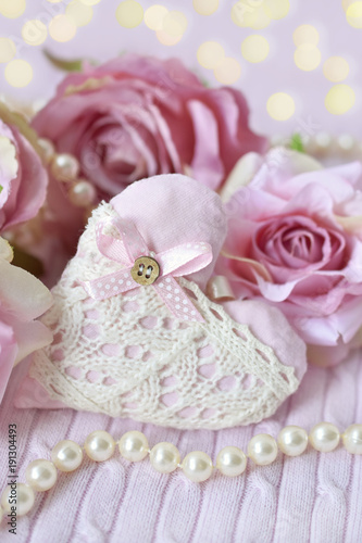 heart roses and pearls as love symbols