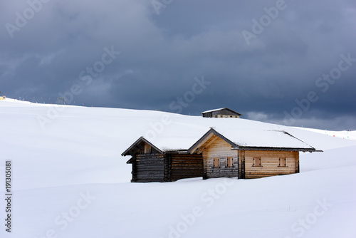 Hut in the snow. Magic atmosphere in the Dolomites © Nicola Simeoni