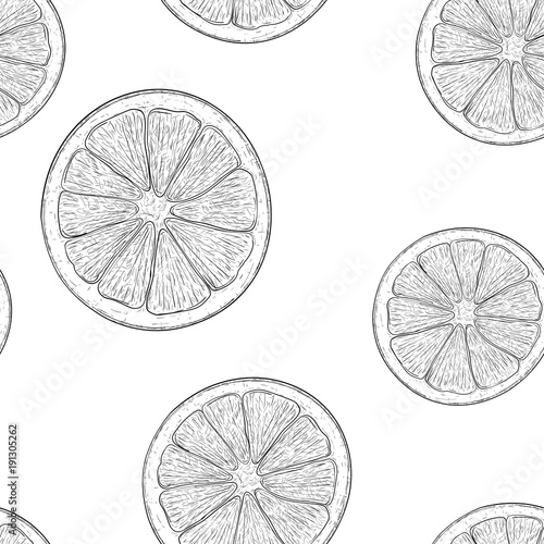 Orange slice. Hand drawn sketch as seamless pattern
