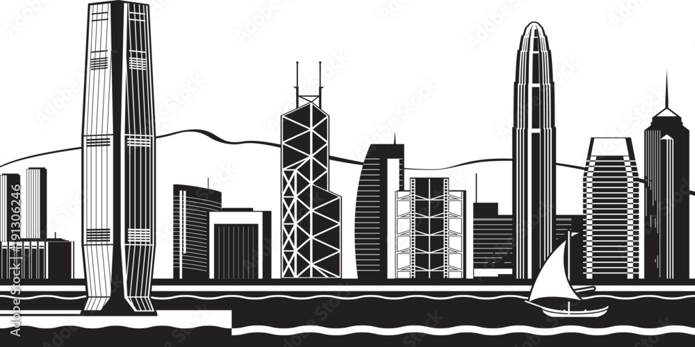 Naklejka premium Hong Kong skyline by day - vector illustration
