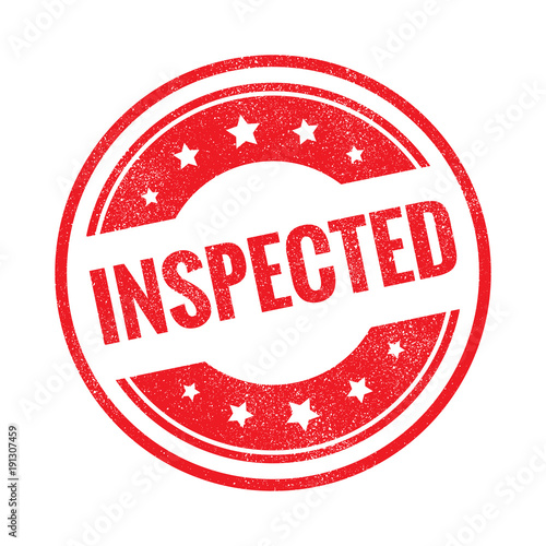 Inspected grunge retro red isolated stamp on white background