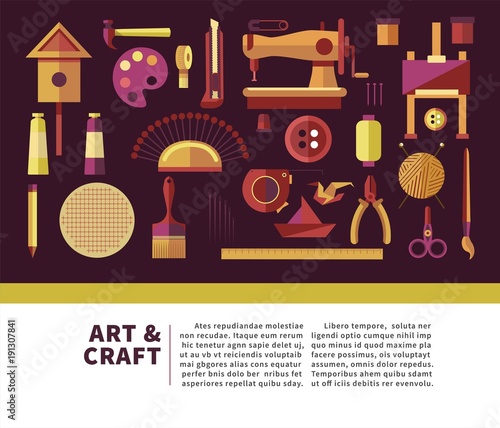 Art and craft promotional info poster with special equipment
