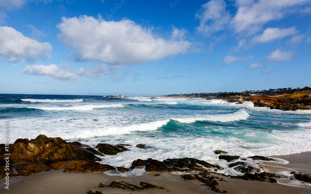 Wild Ocean waves along the California Coast near Monterey