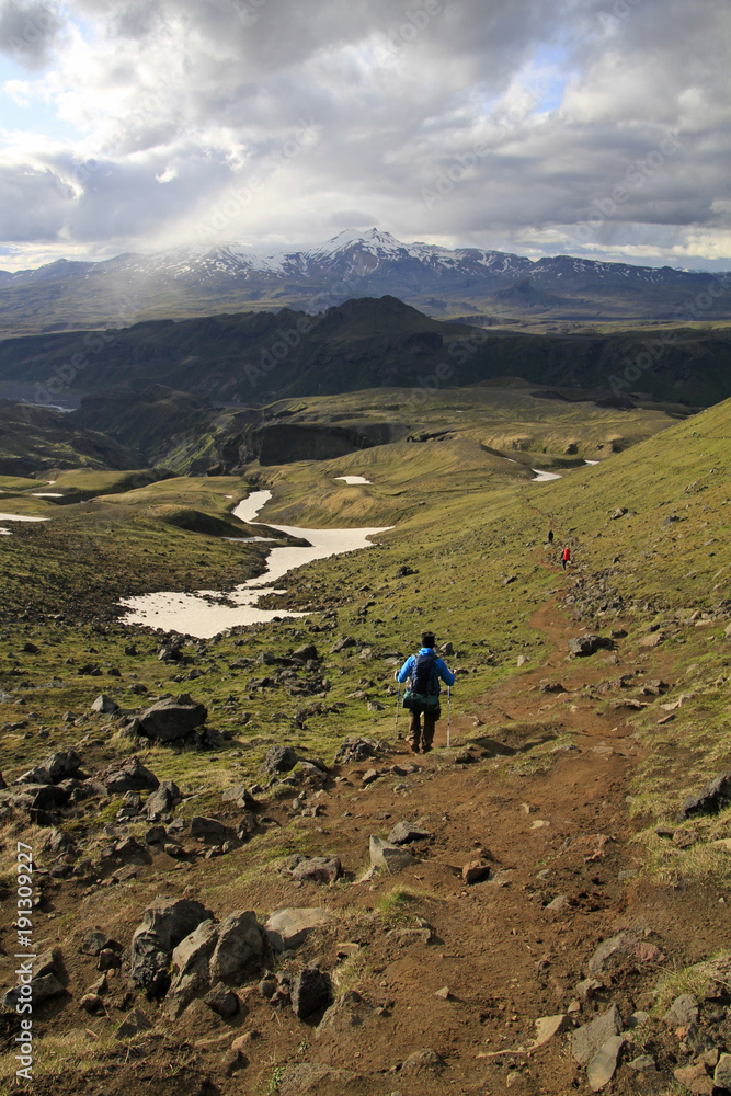 Hiking through the dramatic landscape of Iceland