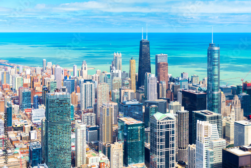 Chicago skyline. Cityscape of downtown, aerial panorama, Illinois, USA