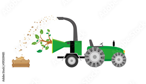 tree through wood chipping machine chipper,  cleanup,  equipment,  