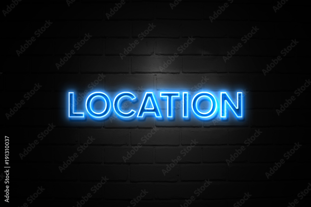 Location neon Sign on brickwall Location neon Sign on brickwall