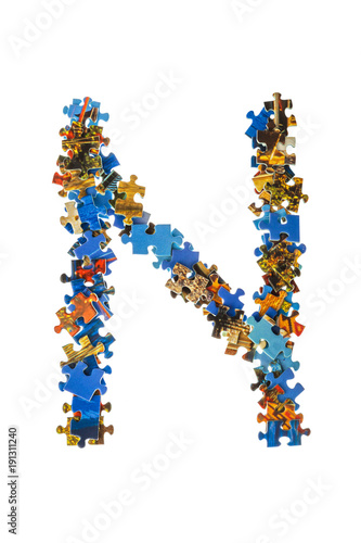 Letter N made of puzzle pieces