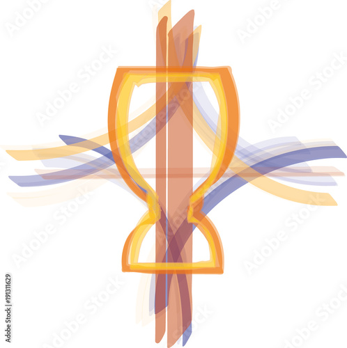 Abstraktes Kreuz und Kelch als Symbol für Jesus Christus. Vektorzeichnung im Wasserfarbstiel