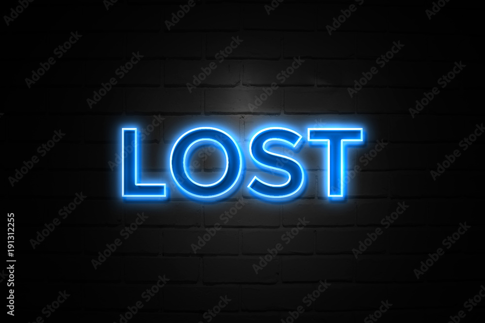 Lost neon Sign on brickwall Lost neon Sign on brickwall
