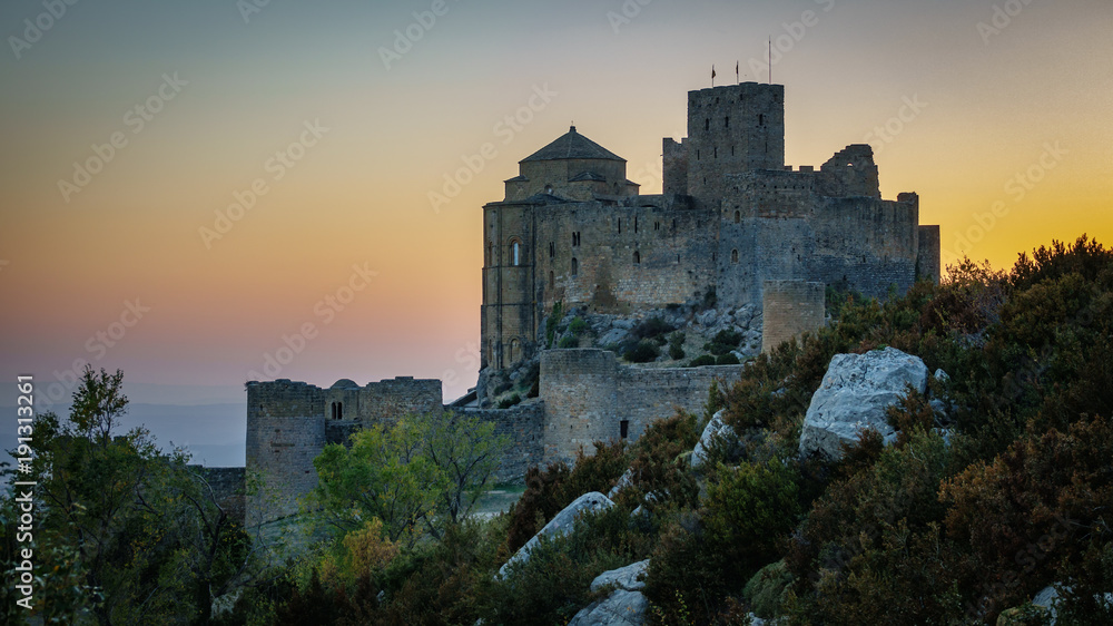 Medieval castle of Loarre at dusk with purple colors #2