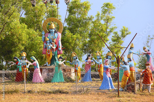 Huge statue of Lord Shri Krishna and Radha with Gopis performing raas leela, Nilkantheshwar Temple photo