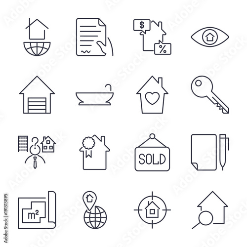 Simple Set of Real Estate Related Vector Line Icons.