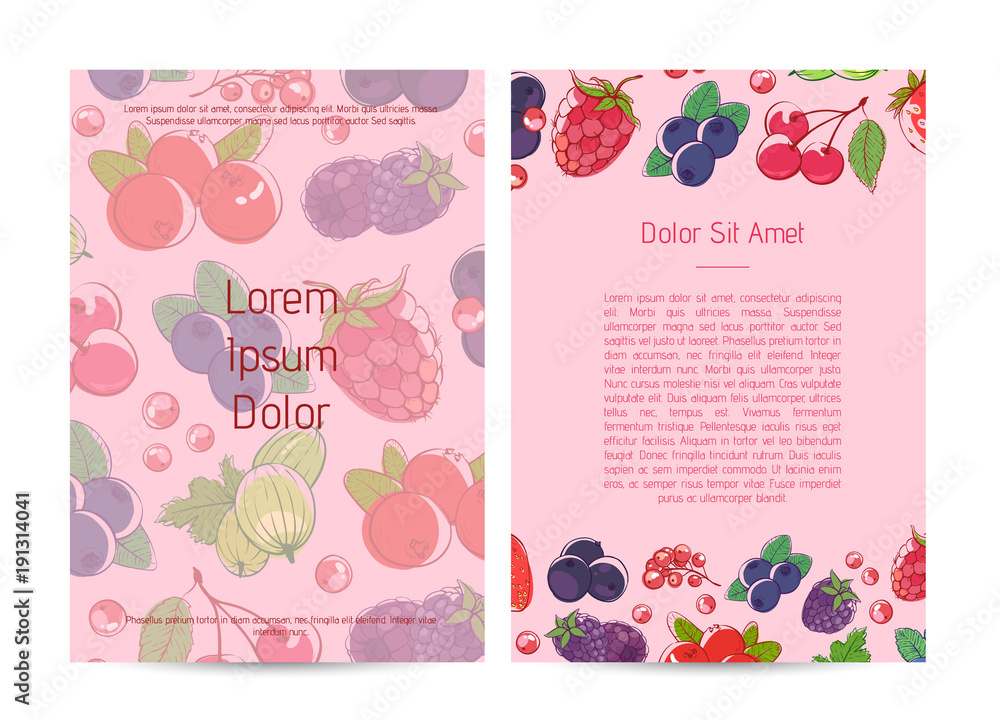 Natural organic nutrition concept with ripe and fresh berries. Healthy food, vegan cafe menu design. Raspberry, blackberry, strawberry, gooseberry, currant, blueberry and cherry vector illustration. Natural organic nutrition concept with ripe and fresh berries. Healthy food, vegan cafe menu design. Raspberry, blackberry, strawberry, gooseberry, currant, blueberry and cherry vector illustration.